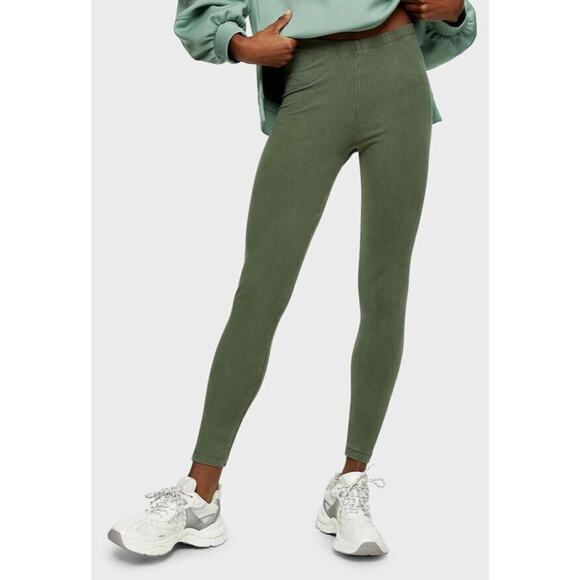 Topshop Women's Basic Cotton Blend Ankle Leggings in Green XS 0-2 MSRP $28 - Picture 1 of 2
